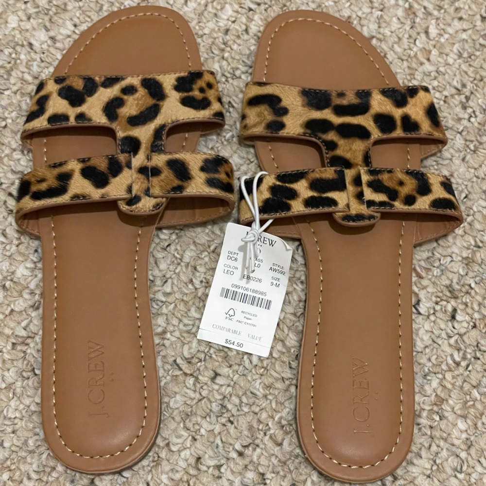 JCrew Leopard Slides